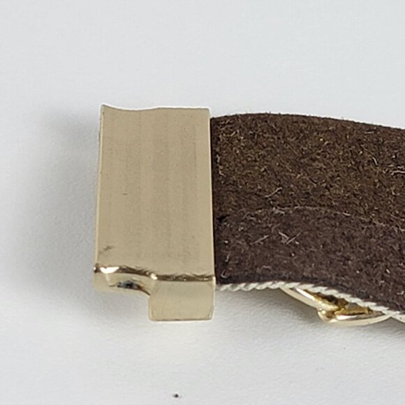 Gold-Tone Multi Chain Charm Leather Cuff Bracelet 7 In Magnetic Clasp - Picture 10 of 13